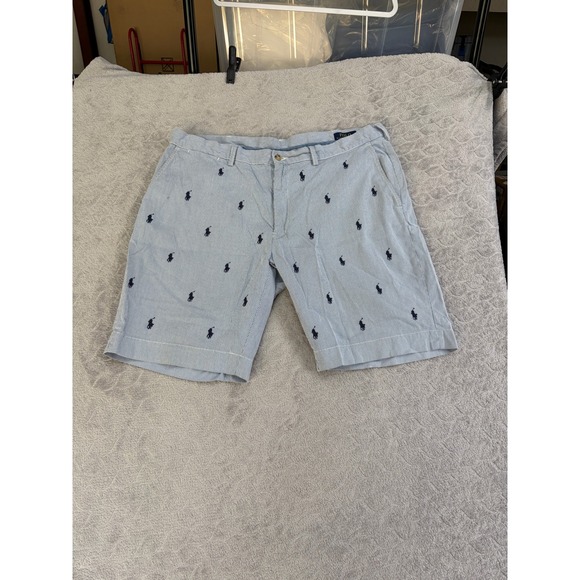 Polo Ralph Lauren Other - Polo Ralph Lauren Mens 38 Seersucker Shorts Blue White Striped Embroidered Pony